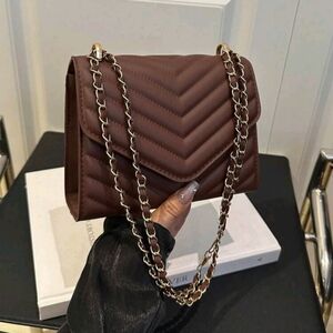Woman Brown Small Square Purse Shoulder Bag Fashion Chain Handle